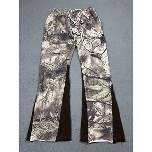 Mnml Pants Mens Medium Brown Camo Fleece Sweatpants Flare Wide Leg Raw Hem